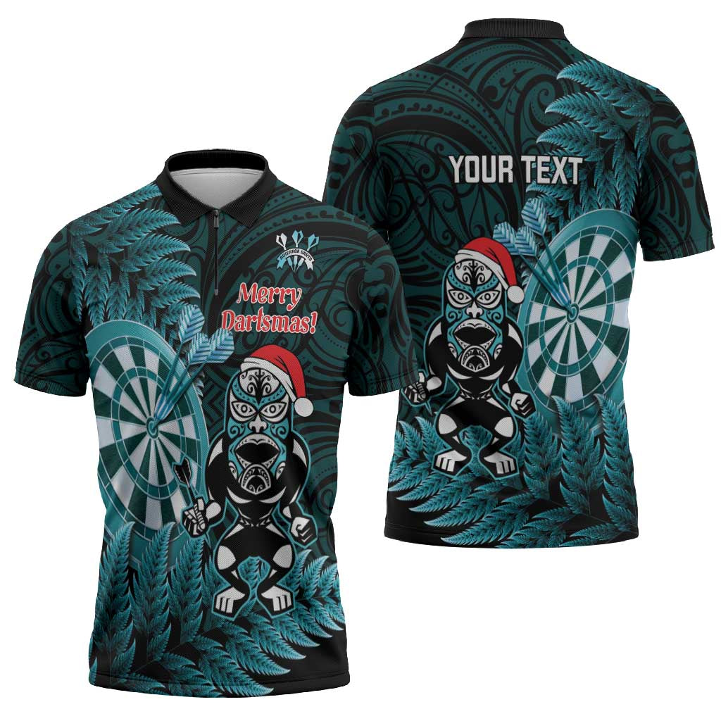 Personalised New Zealand Darts Christmas Zipper Polo Shirt Maori Fern Merry Dartsmas LT14 - Polynesian Pride