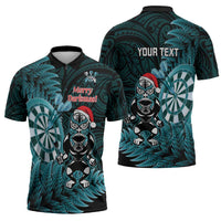 Personalised New Zealand Darts Christmas Zipper Polo Shirt Maori Fern Merry Dartsmas LT14 - Polynesian Pride