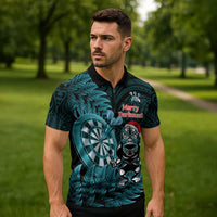Personalised New Zealand Darts Christmas Zipper Polo Shirt Maori Fern Merry Dartsmas LT14 - Polynesian Pride