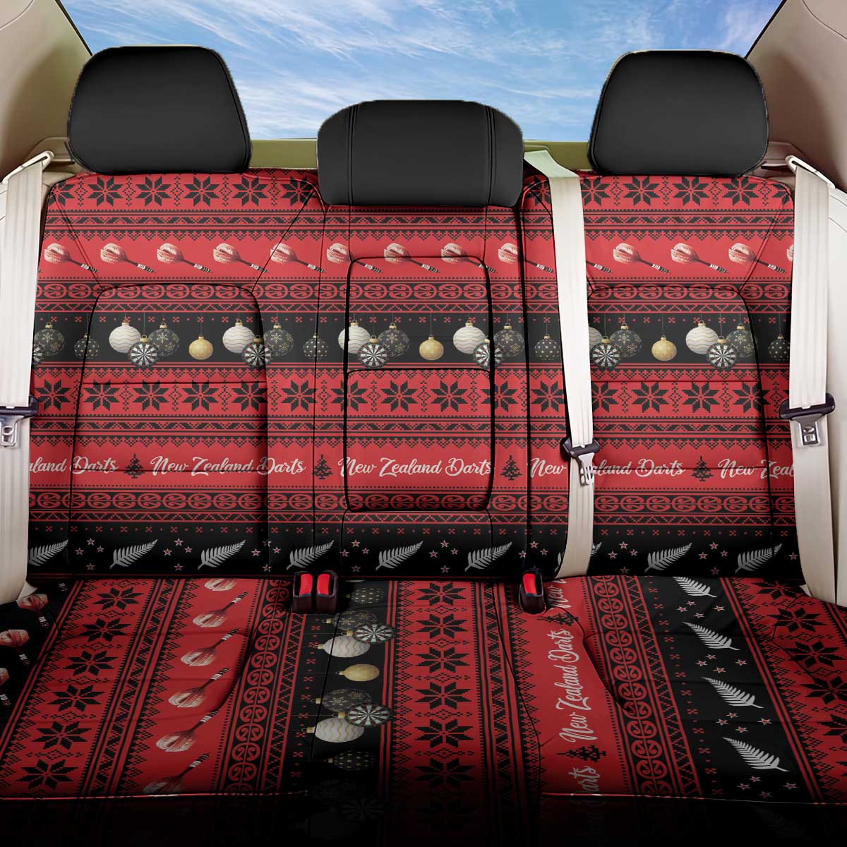 New Zealand Darts Christmas Back Car Seat Cover Merry Xmas Aotearoa Maori Red LT14 One Size Red - Polynesian Pride