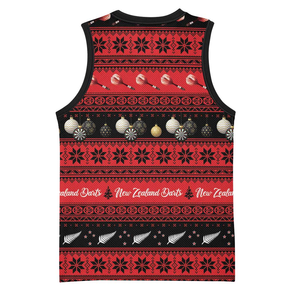 New Zealand Darts Christmas Basketball Jersey Merry Xmas Aotearoa Maori Red LT14 - Polynesian Pride