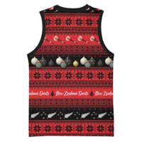 New Zealand Darts Christmas Basketball Jersey Merry Xmas Aotearoa Maori Red LT14 - Polynesian Pride