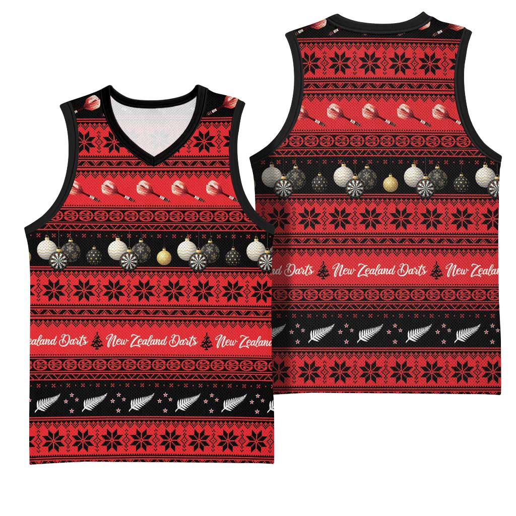 New Zealand Darts Christmas Basketball Jersey Merry Xmas Aotearoa Maori Red LT14 - Polynesian Pride