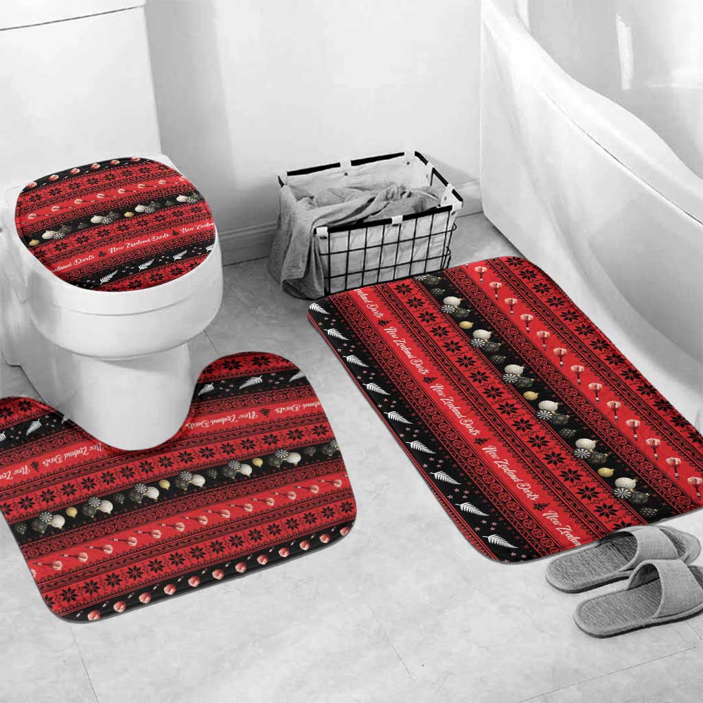 New Zealand Darts Christmas Bathroom Set Merry Xmas Aotearoa Maori Red - Polynesian Pride
