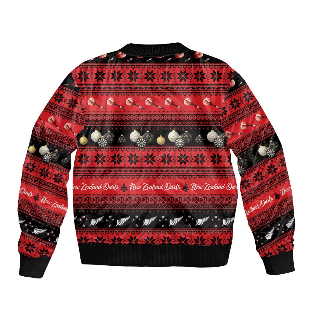 New Zealand Darts Christmas Bomber Jacket Merry Xmas Aotearoa Maori Red - Polynesian Pride