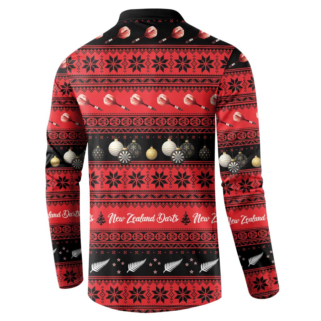 New Zealand Darts Christmas Button Sweatshirt Merry Xmas Aotearoa Maori Red - Polynesian Pride