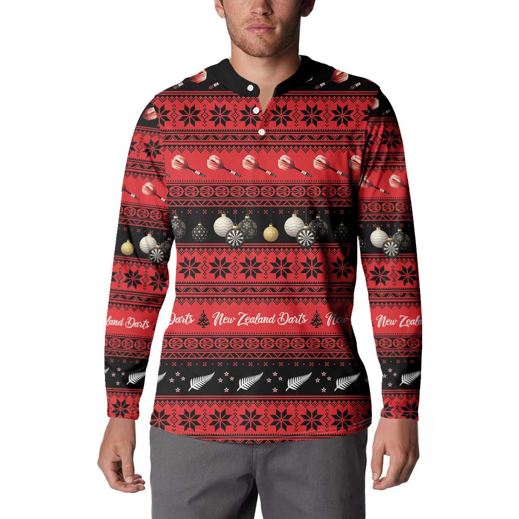 New Zealand Darts Christmas Button Sweatshirt Merry Xmas Aotearoa Maori Red - Polynesian Pride