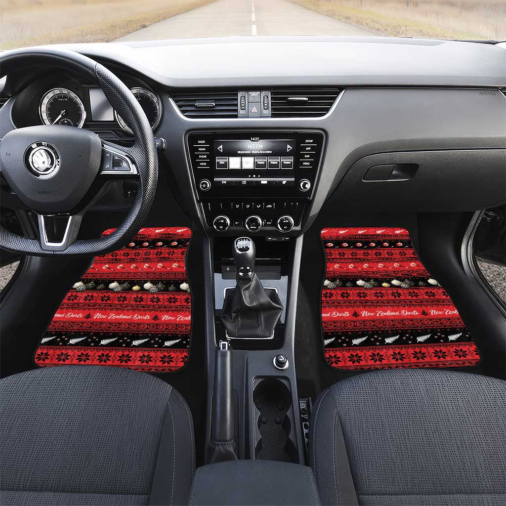 New Zealand Darts Christmas Car Mats Merry Xmas Aotearoa Maori Red LT14 Set 2pcs - Front Red - Polynesian Pride