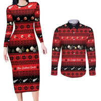 New Zealand Darts Christmas Couples Matching Long Sleeve Bodycon Dress and Long Sleeve Button Shirt Merry Xmas Aotearoa Maori Red LT14 Red - Polynesian Pride