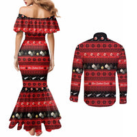 New Zealand Darts Christmas Couples Matching Mermaid Dress and Long Sleeve Button Shirt Merry Xmas Aotearoa Maori Red LT14 - Polynesian Pride