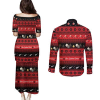 New Zealand Darts Christmas Couples Matching Puletasi and Long Sleeve Button Shirt Merry Xmas Aotearoa Maori Red LT14 - Polynesian Pride