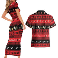 New Zealand Darts Christmas Couples Matching Short Sleeve Bodycon Dress and Hawaiian Shirt Merry Xmas Aotearoa Maori Red LT14 - Polynesian Pride