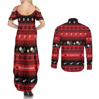 New Zealand Darts Christmas Couples Matching Summer Maxi Dress and Long Sleeve Button Shirt Merry Xmas Aotearoa Maori Red LT14 - Polynesian Pride