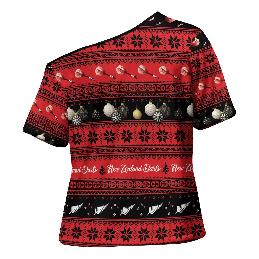 New Zealand Darts Christmas Cross Shoulder Shirt Merry Xmas Aotearoa Maori Red LT14 - Polynesian Pride