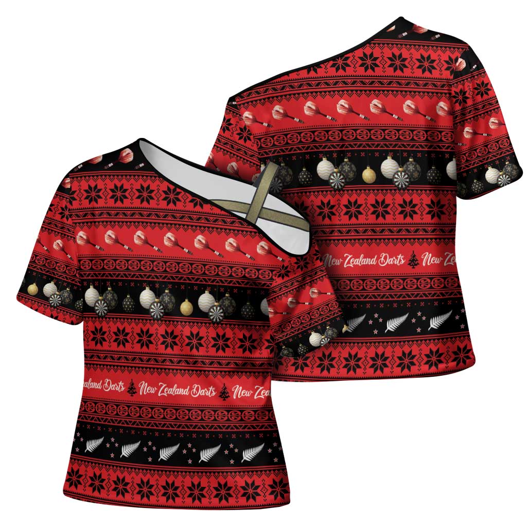 New Zealand Darts Christmas Cross Shoulder Shirt Merry Xmas Aotearoa Maori Red LT14 - Polynesian Pride