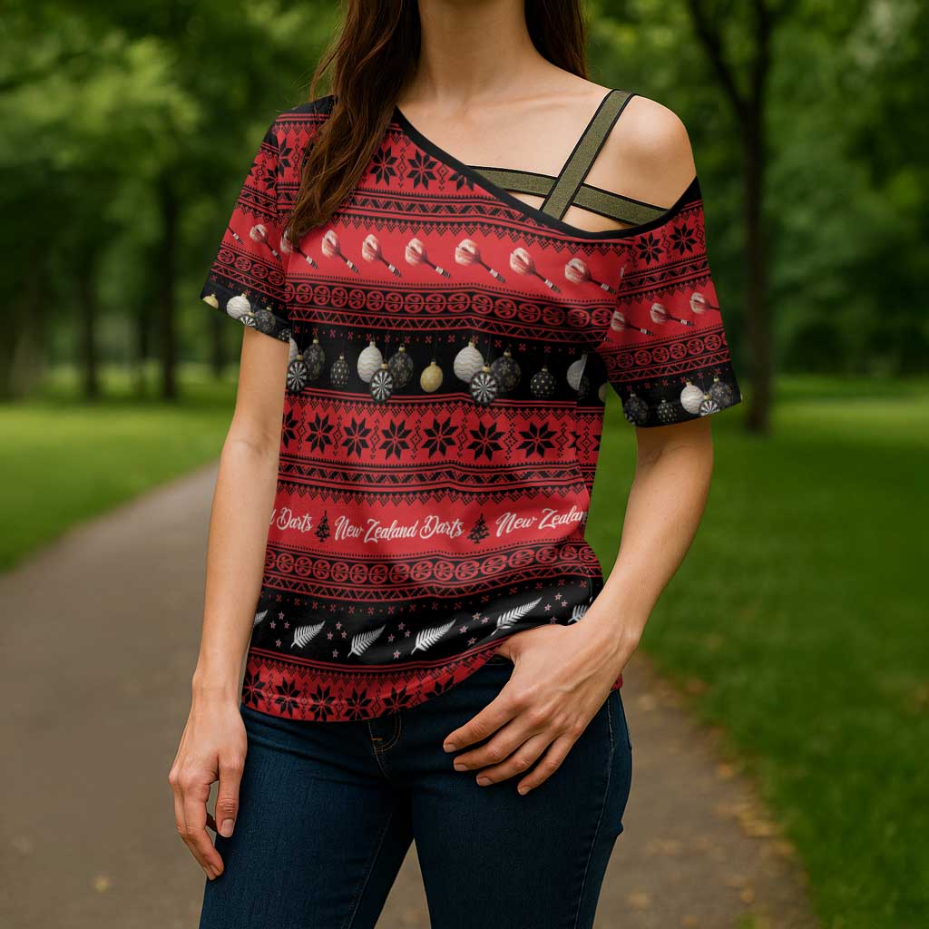 New Zealand Darts Christmas Cross Shoulder Shirt Merry Xmas Aotearoa Maori Red LT14 - Polynesian Pride
