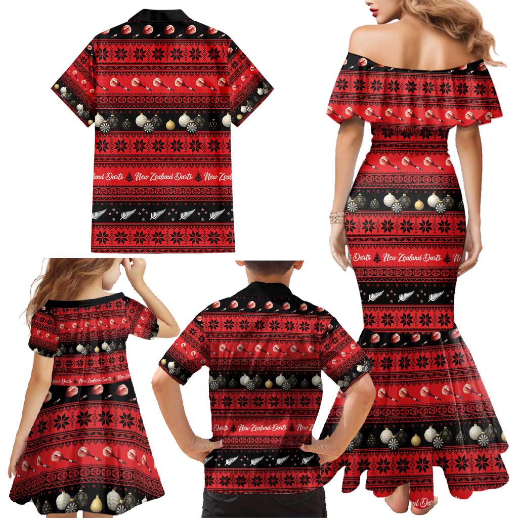 New Zealand Darts Christmas Family Matching Mermaid Dress and Hawaiian Shirt Merry Xmas Aotearoa Maori Red LT14 - Polynesian Pride