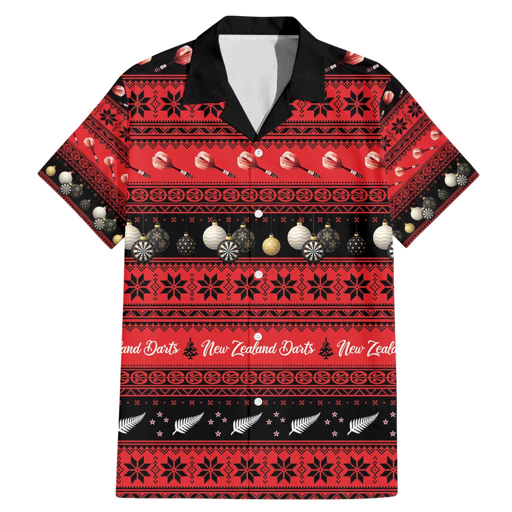 New Zealand Darts Christmas Family Matching Mermaid Dress and Hawaiian Shirt Merry Xmas Aotearoa Maori Red LT14 Dad's Shirt - Short Sleeve Red - Polynesian Pride