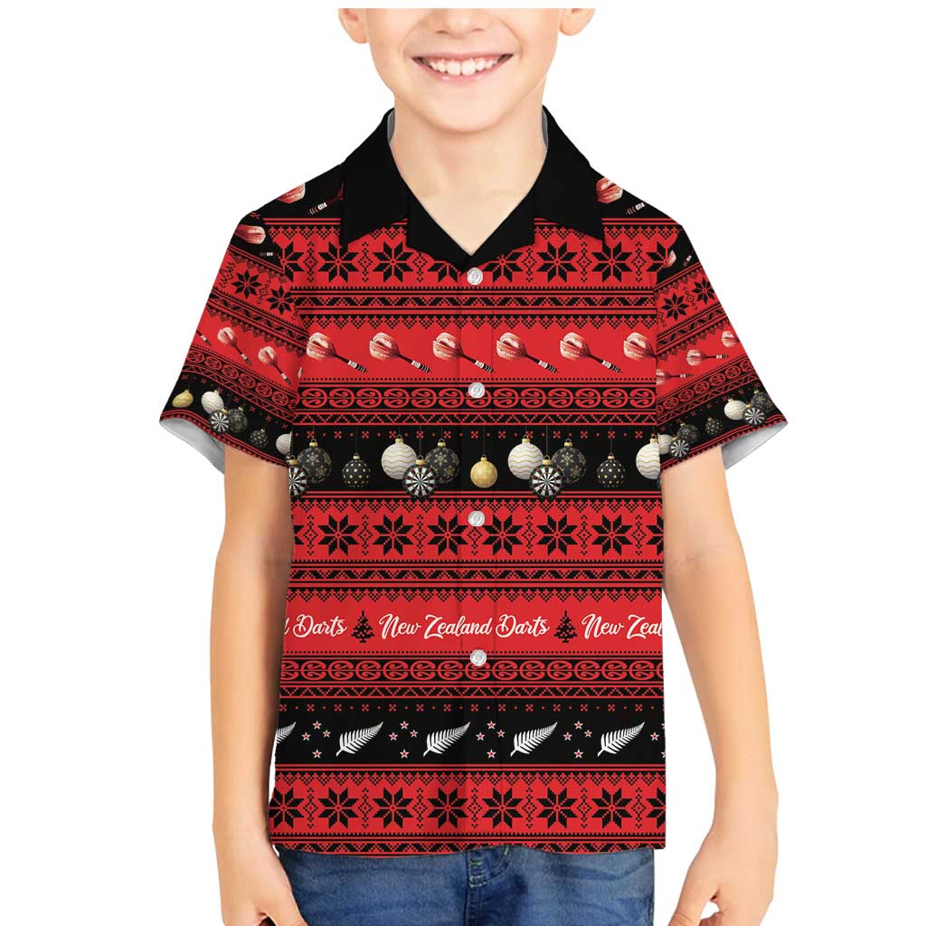 New Zealand Darts Christmas Family Matching Mermaid Dress and Hawaiian Shirt Merry Xmas Aotearoa Maori Red LT14 Son's Shirt Red - Polynesian Pride