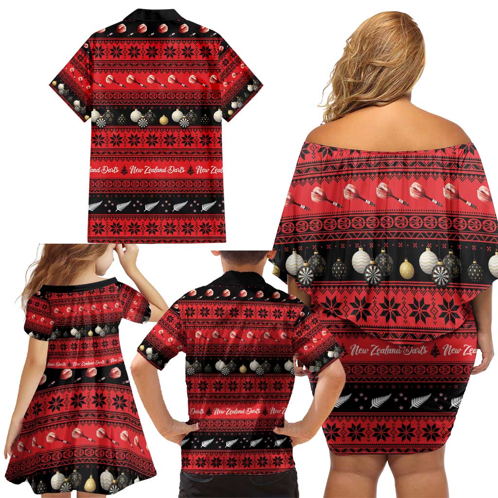 New Zealand Darts Christmas Family Matching Off Shoulder Short Dress and Hawaiian Shirt Merry Xmas Aotearoa Maori Red LT14 - Polynesian Pride