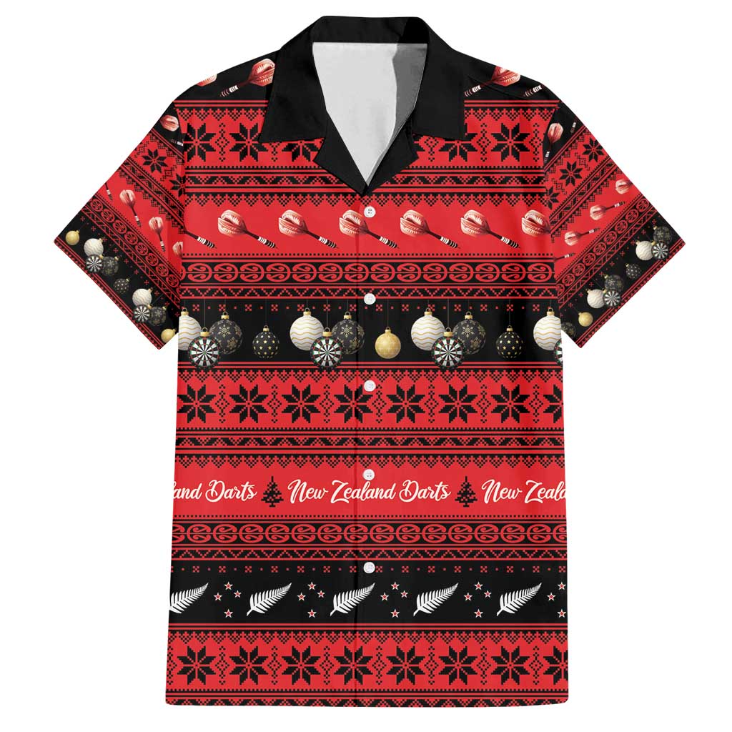 New Zealand Darts Christmas Family Matching Off Shoulder Short Dress and Hawaiian Shirt Merry Xmas Aotearoa Maori Red LT14 Dad's Shirt - Short Sleeve Red - Polynesian Pride