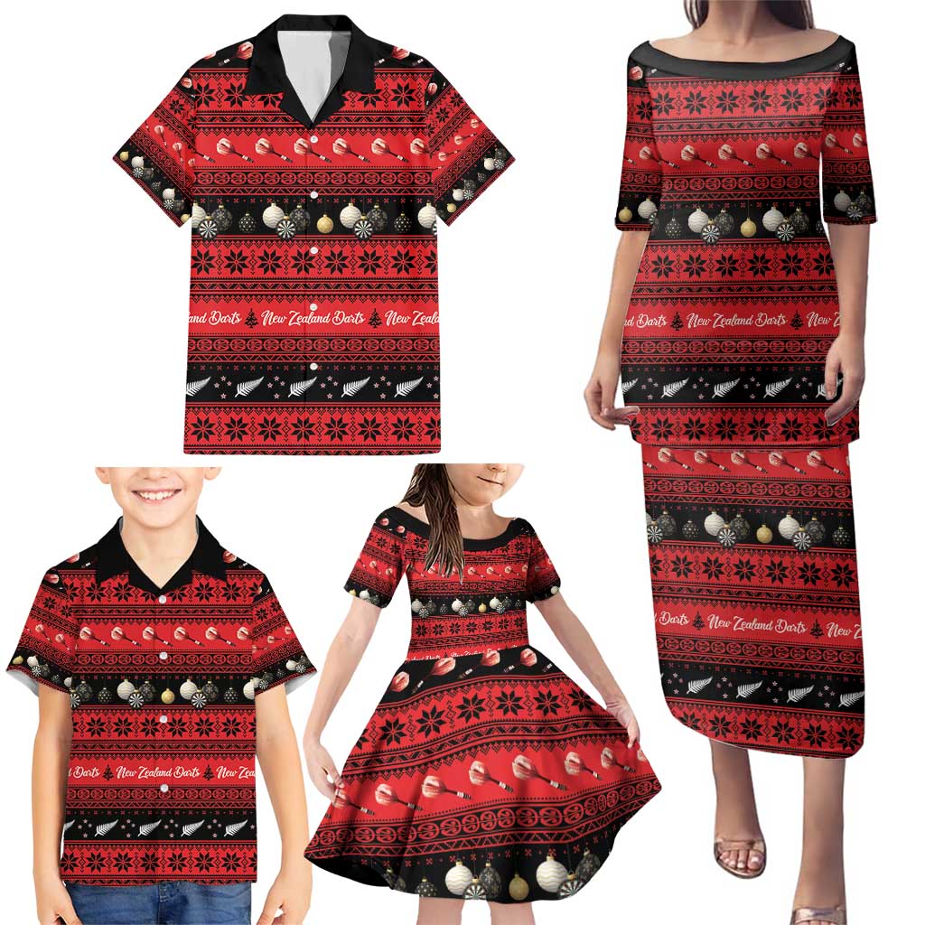 New Zealand Darts Christmas Family Matching Puletasi and Hawaiian Shirt Merry Xmas Aotearoa Maori Red LT14 - Polynesian Pride