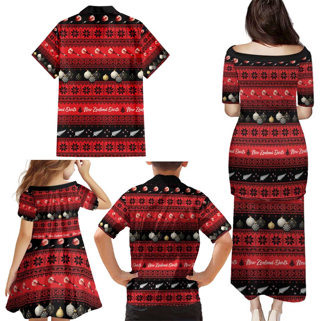 New Zealand Darts Christmas Family Matching Puletasi and Hawaiian Shirt Merry Xmas Aotearoa Maori Red LT14 - Polynesian Pride