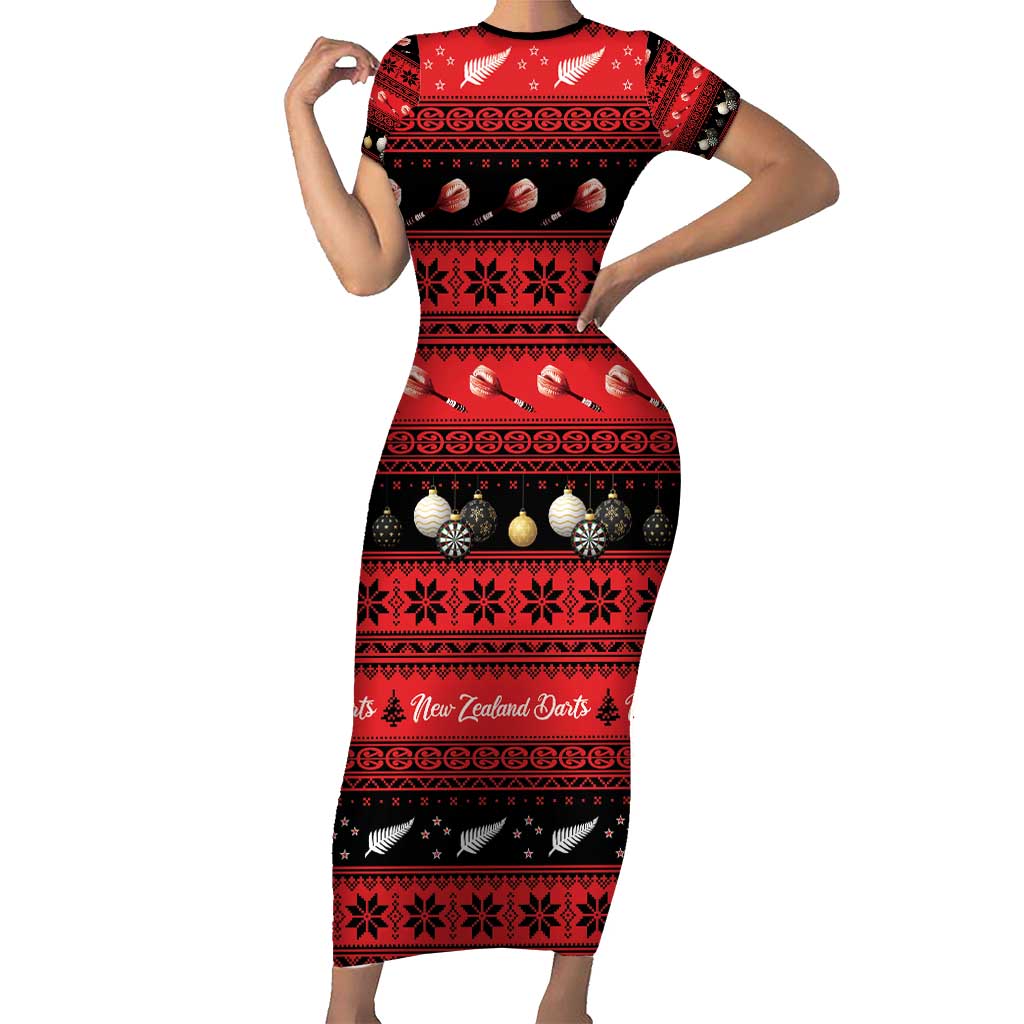 New Zealand Darts Christmas Family Matching Short Sleeve Bodycon Dress and Hawaiian Shirt Merry Xmas Aotearoa Maori Red LT14 Mom's Dress Red - Polynesian Pride