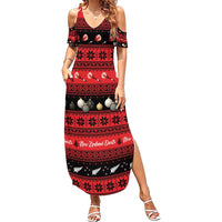New Zealand Darts Christmas Family Matching Summer Maxi Dress and Hawaiian Shirt Merry Xmas Aotearoa Maori Red LT14 Mom's Dress Red - Polynesian Pride