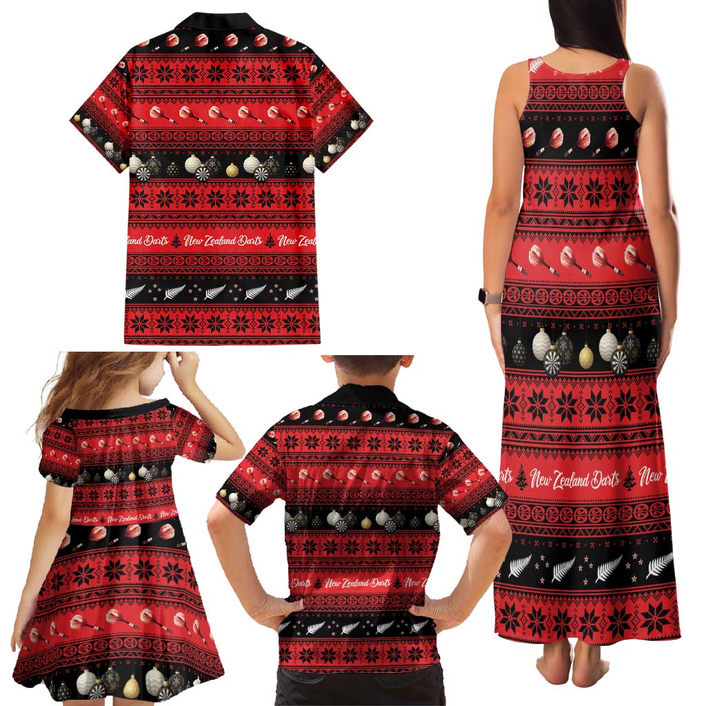 New Zealand Darts Christmas Family Matching Tank Maxi Dress and Hawaiian Shirt Merry Xmas Aotearoa Maori Red LT14 - Polynesian Pride