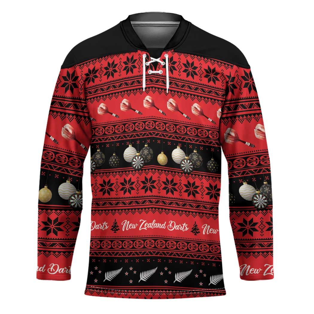New Zealand Darts Christmas Hockey Jersey Merry Xmas Aotearoa Maori Red LT14 Unisex Red - Polynesian Pride
