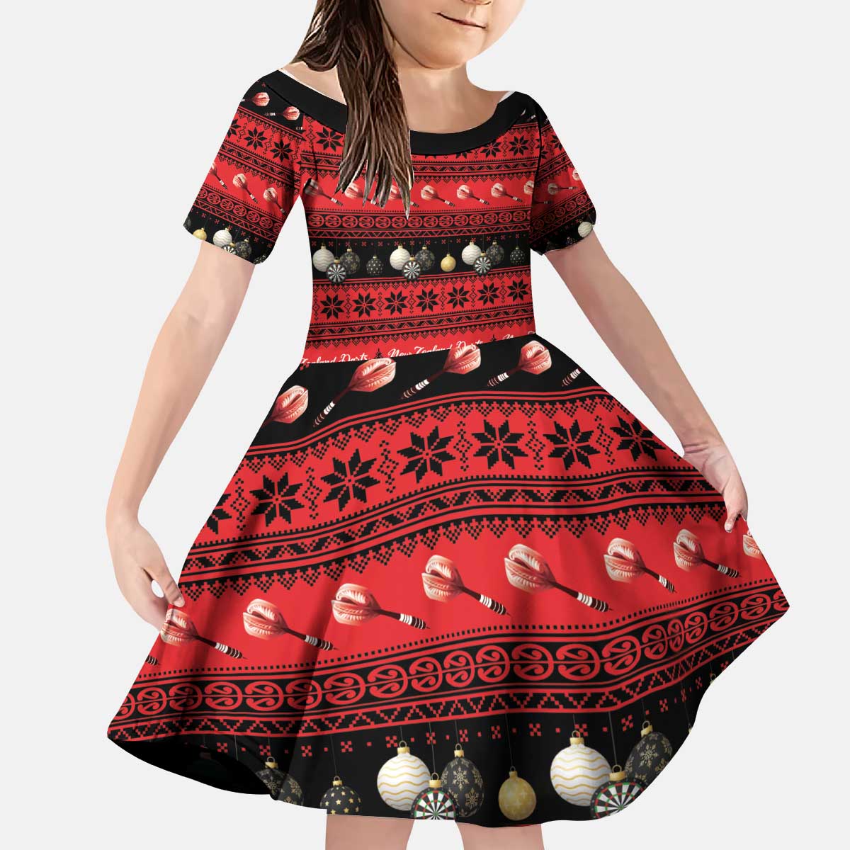 New Zealand Darts Christmas Kid Short Sleeve Dress Merry Xmas Aotearoa Maori Red LT14 KID Red - Polynesian Pride