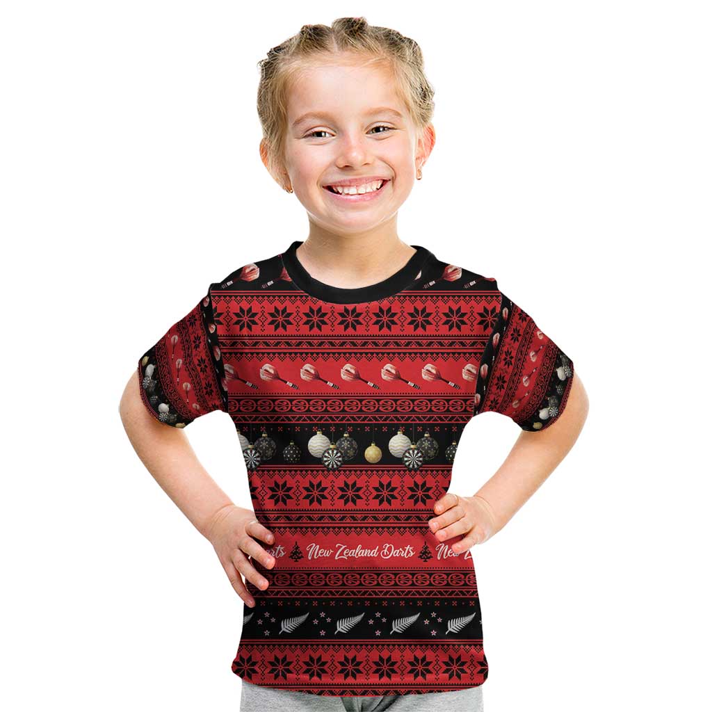New Zealand Darts Christmas Kid T Shirt Merry Xmas Aotearoa Maori Red - Polynesian Pride