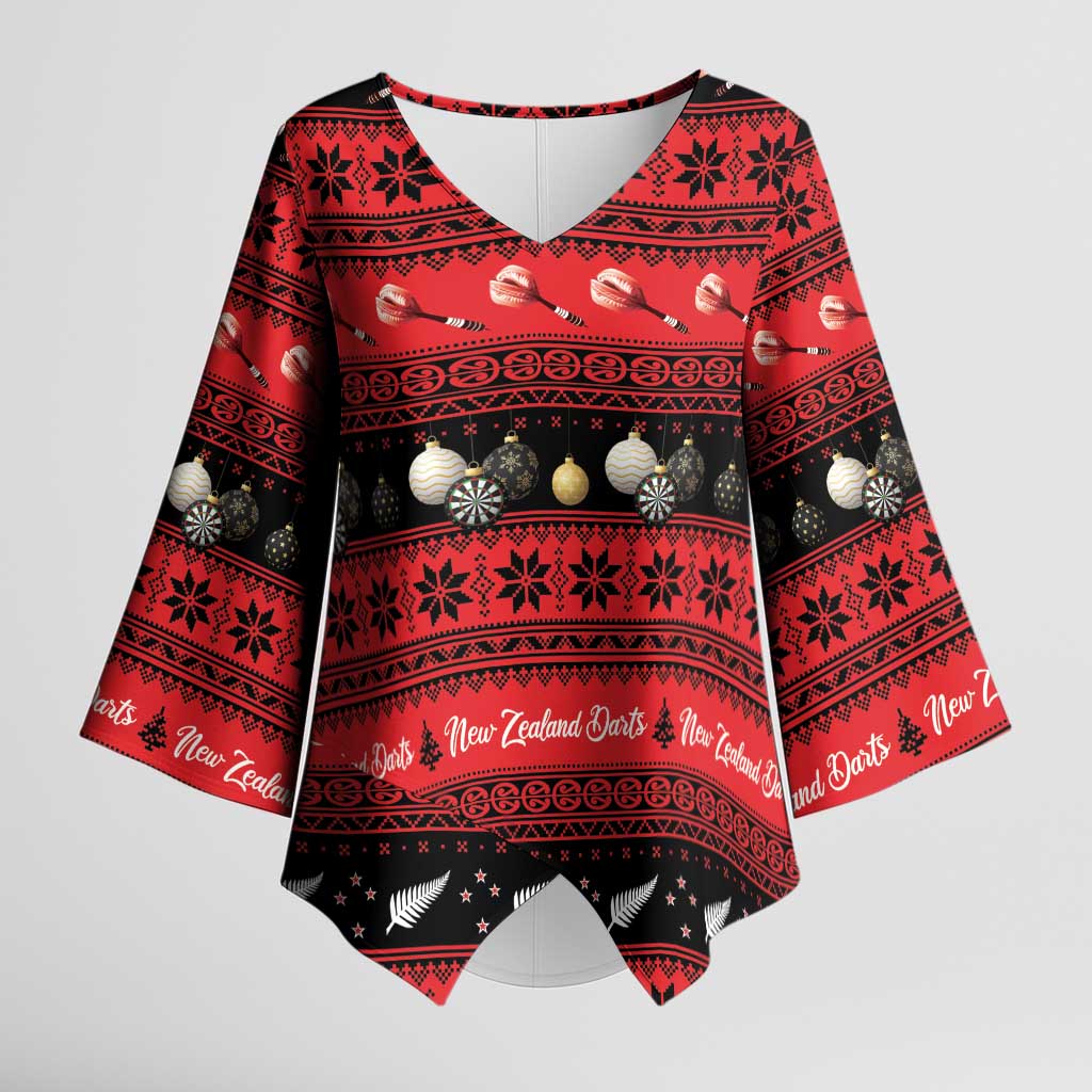 New Zealand Darts Christmas Kimono Sleeve Blouse Merry Xmas Aotearoa Maori Red LT14 Female Red - Polynesian Pride