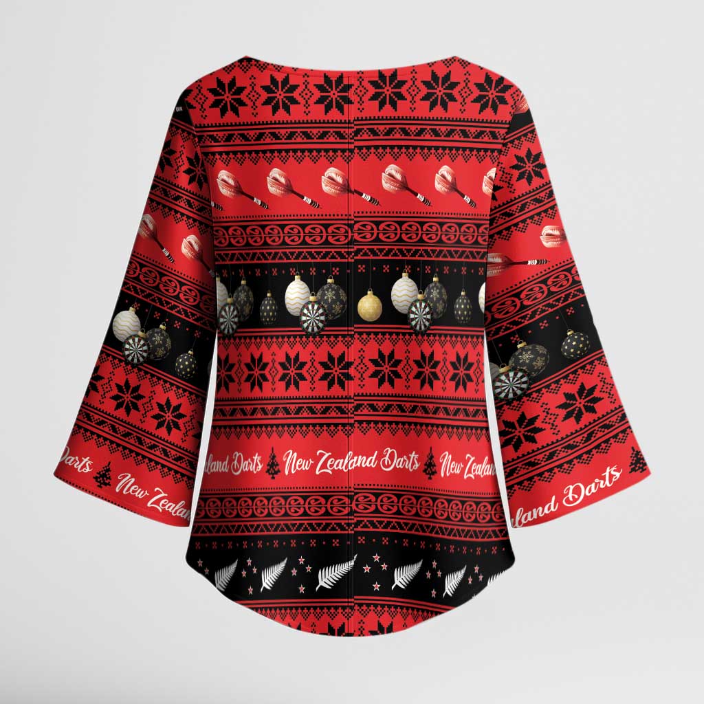 New Zealand Darts Christmas Kimono Sleeve Blouse Merry Xmas Aotearoa Maori Red LT14 - Polynesian Pride