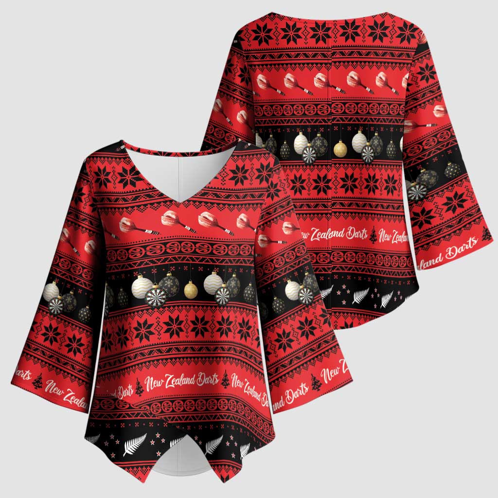 New Zealand Darts Christmas Kimono Sleeve Blouse Merry Xmas Aotearoa Maori Red LT14 - Polynesian Pride