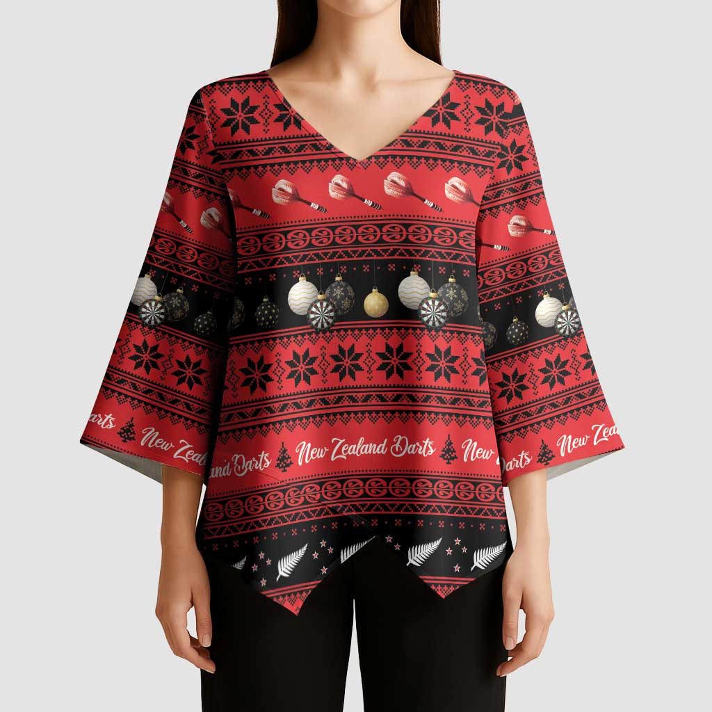 New Zealand Darts Christmas Kimono Sleeve Blouse Merry Xmas Aotearoa Maori Red LT14 - Polynesian Pride