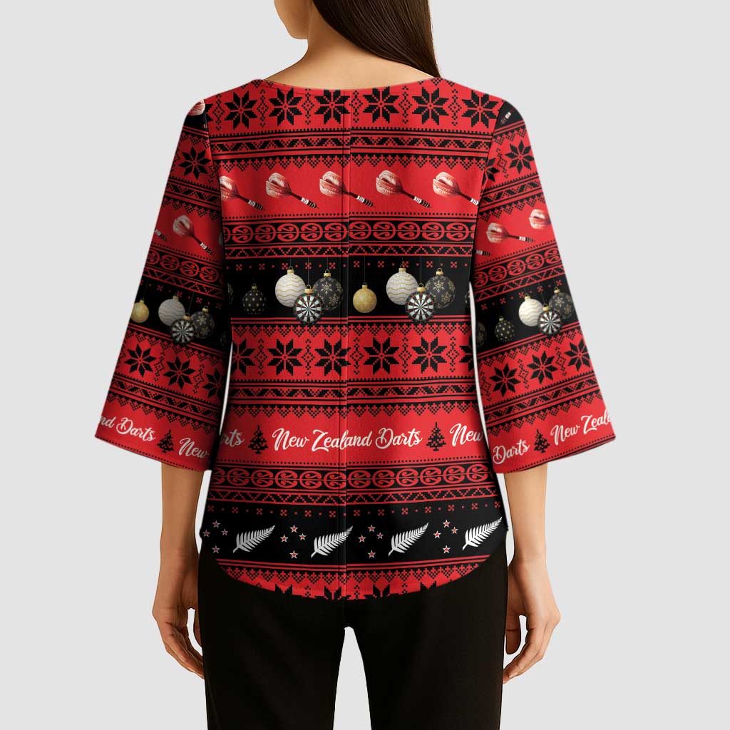 New Zealand Darts Christmas Kimono Sleeve Blouse Merry Xmas Aotearoa Maori Red LT14 - Polynesian Pride