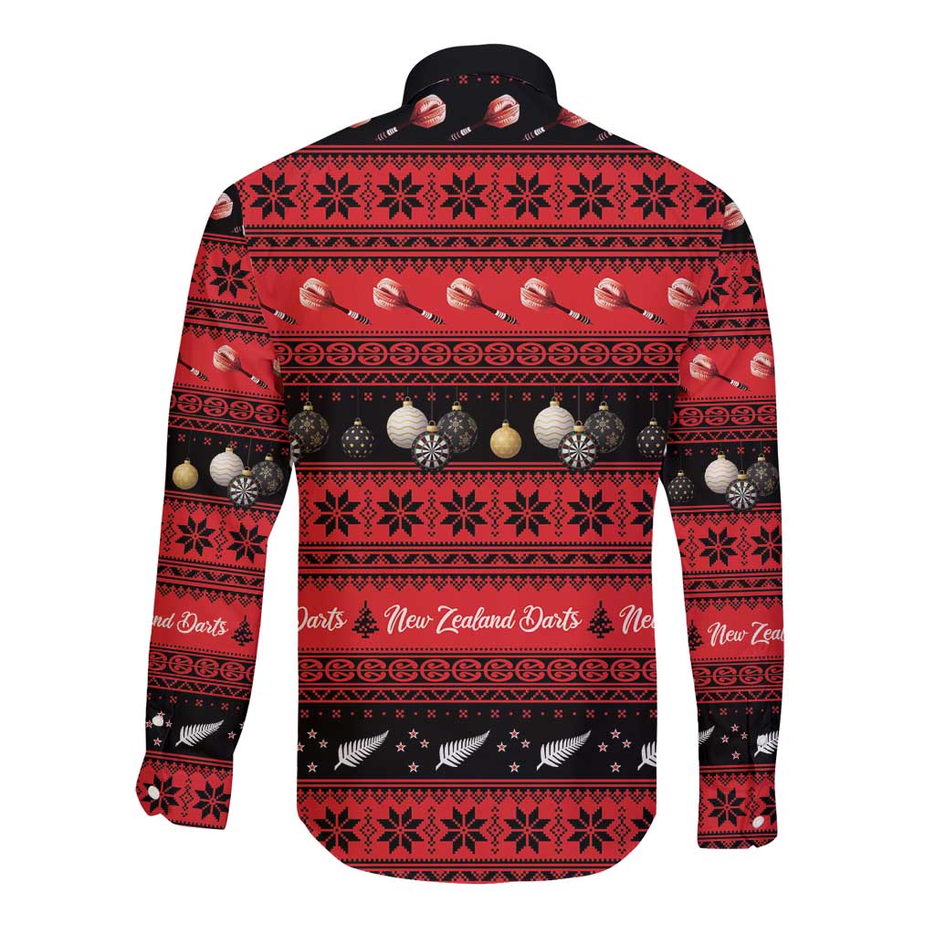 New Zealand Darts Christmas Long Sleeve Button Shirt Merry Xmas Aotearoa Maori Red LT14 - Polynesian Pride