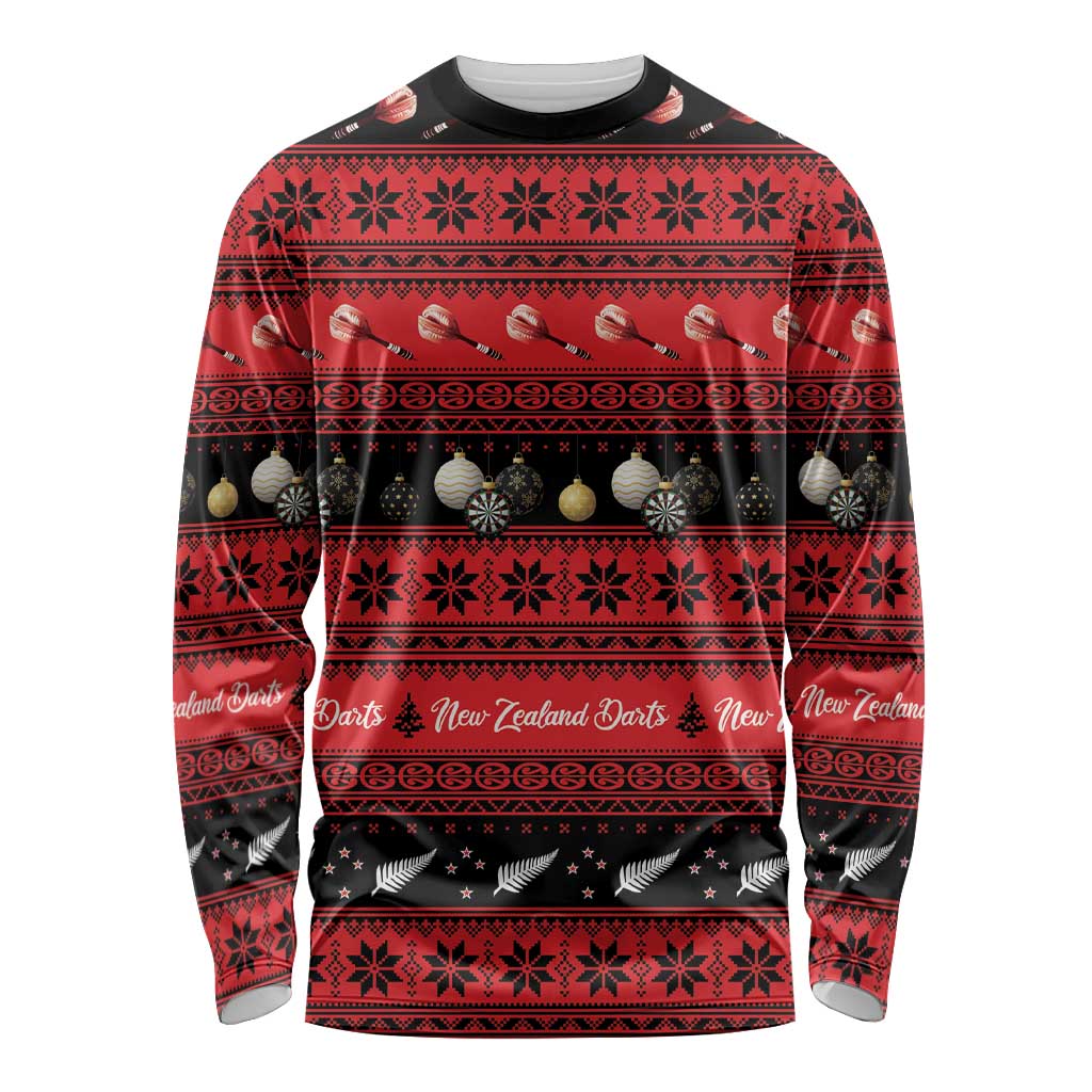 New Zealand Darts Christmas Long Sleeve Shirt Merry Xmas Aotearoa Maori Red LT14 Unisex Red - Polynesian Pride