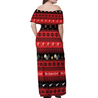 New Zealand Darts Christmas Off Shoulder Maxi Dress Merry Xmas Aotearoa Maori Red LT14 - Polynesian Pride
