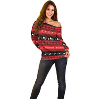 New Zealand Darts Christmas Off Shoulder Sweater Merry Xmas Aotearoa Maori Red LT14 - Polynesian Pride