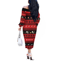 New Zealand Darts Christmas Off The Shoulder Long Sleeve Dress Merry Xmas Aotearoa Maori Red LT14 - Polynesian Pride