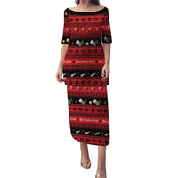 New Zealand Darts Christmas Puletasi Merry Xmas Aotearoa Maori Red LT14 Long Dress Red - Polynesian Pride