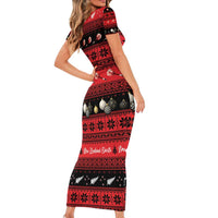 New Zealand Darts Christmas Short Sleeve Bodycon Dress Merry Xmas Aotearoa Maori Red LT14 - Polynesian Pride