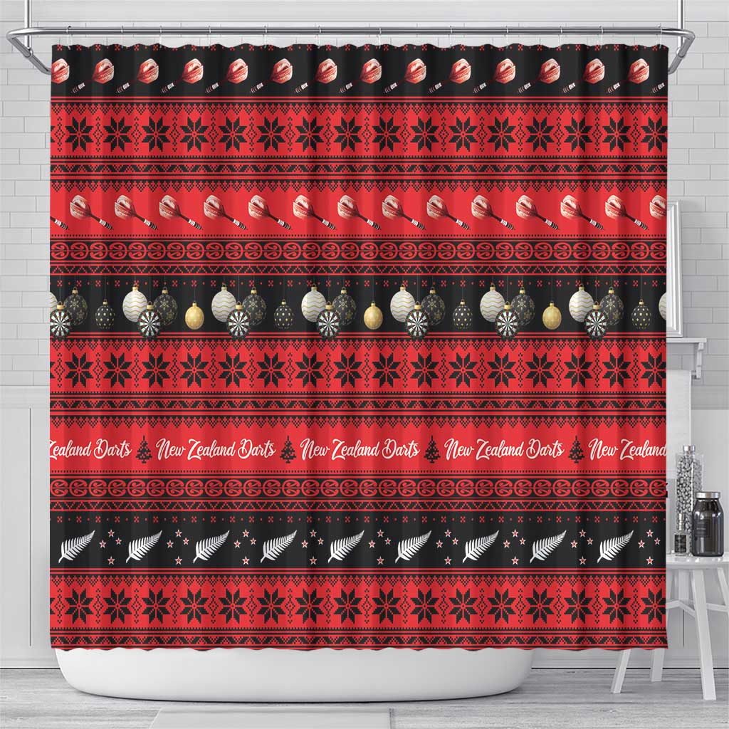 New Zealand Darts Christmas Shower Curtain Merry Xmas Aotearoa Maori Red LT14 - Polynesian Pride