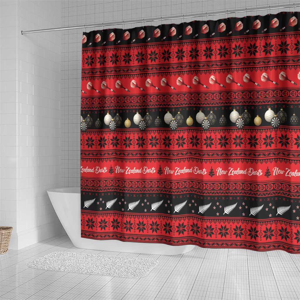New Zealand Darts Christmas Shower Curtain Merry Xmas Aotearoa Maori Red LT14 - Polynesian Pride
