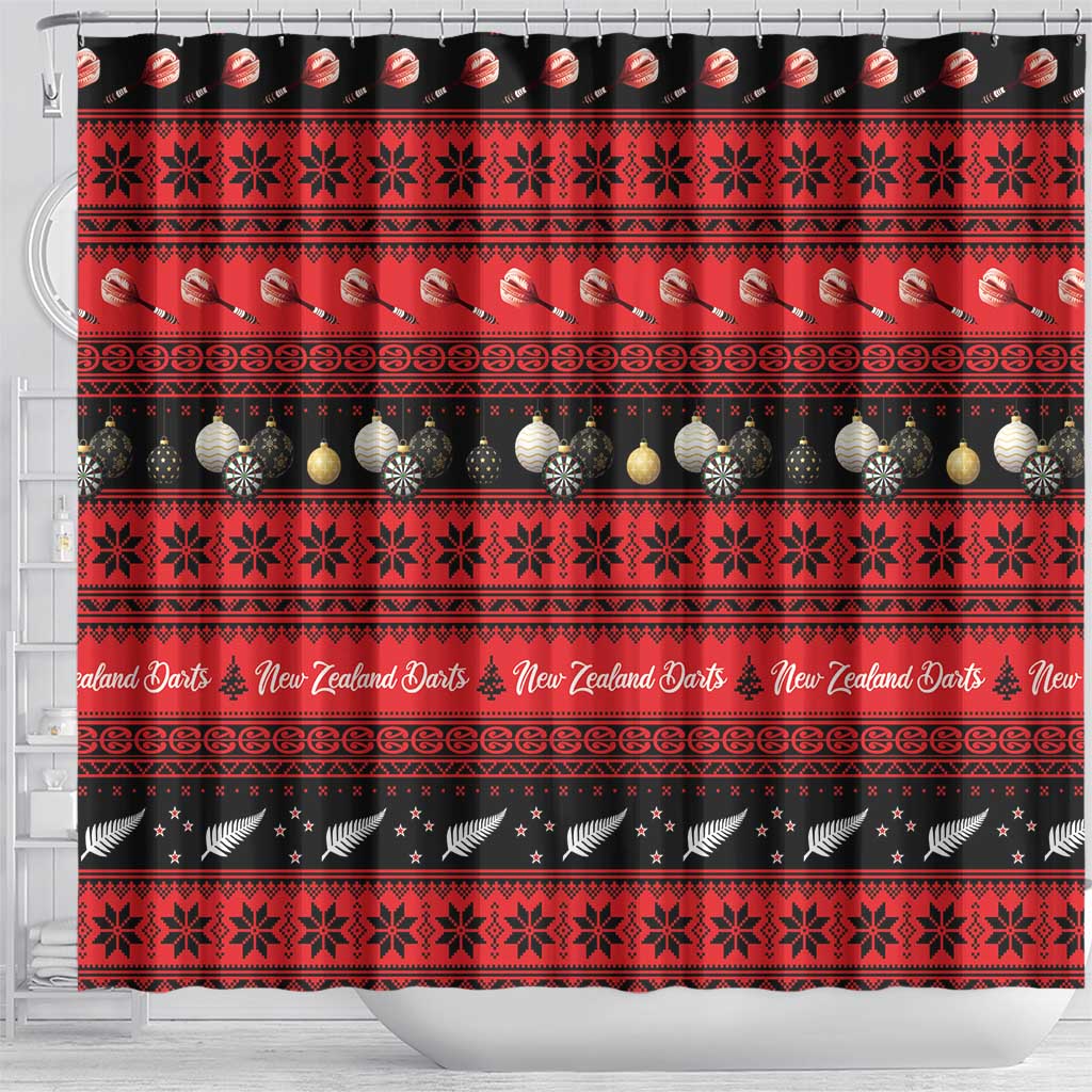 New Zealand Darts Christmas Shower Curtain Merry Xmas Aotearoa Maori Red LT14 - Polynesian Pride