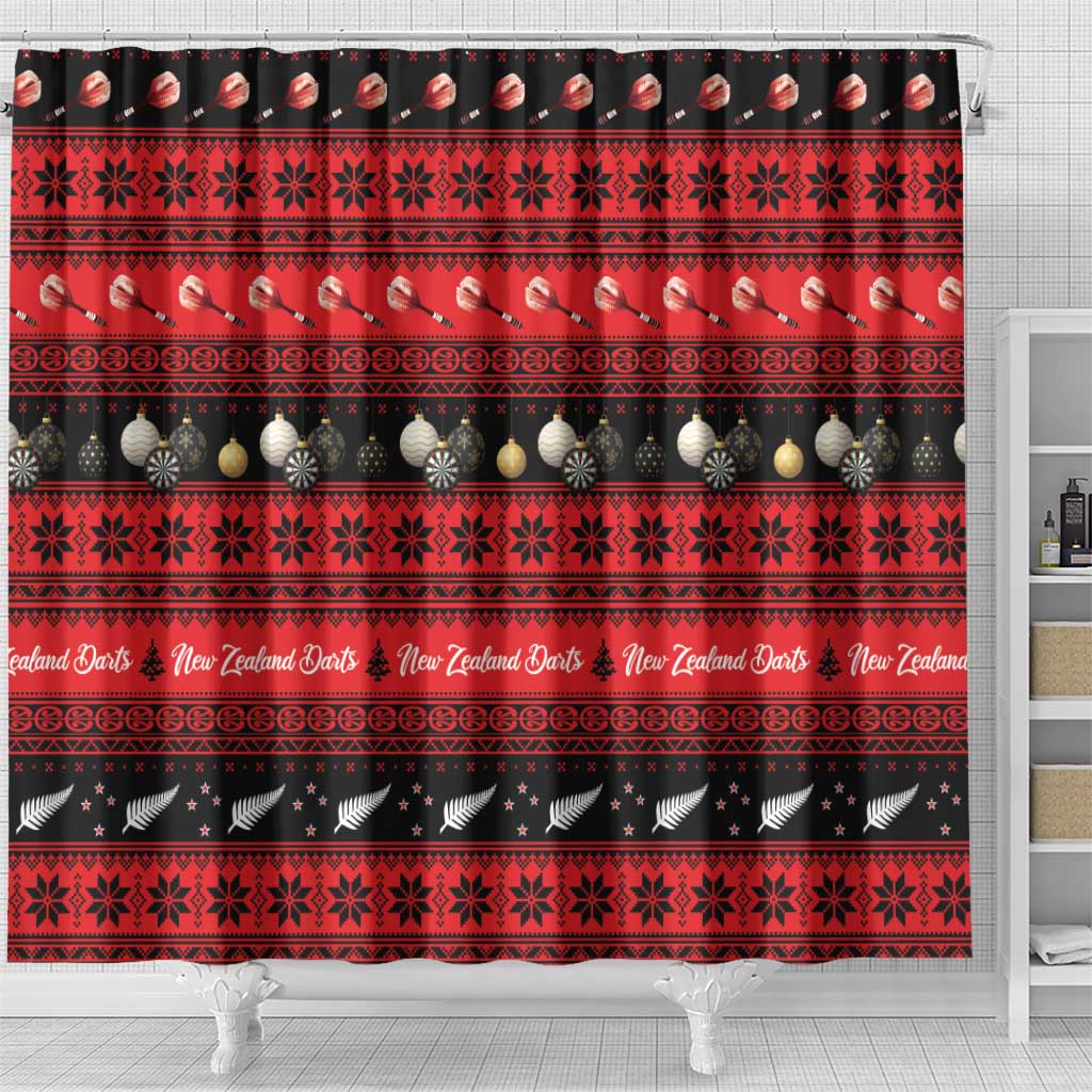 New Zealand Darts Christmas Shower Curtain Merry Xmas Aotearoa Maori Red LT14 - Polynesian Pride