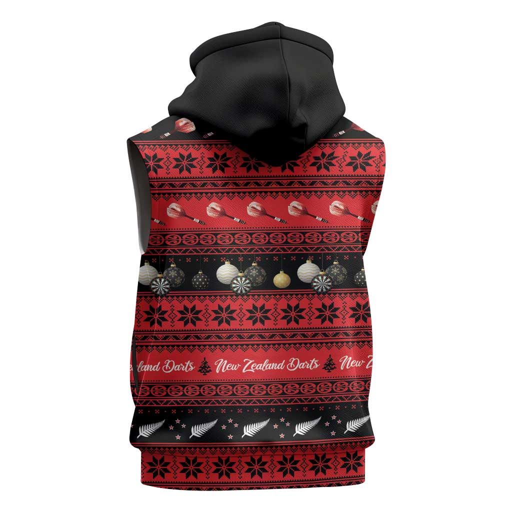 New Zealand Darts Christmas Sleeveless Hoodie Merry Xmas Aotearoa Maori Red LT14 - Polynesian Pride